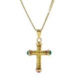 18ct gold paste stone set cross pendant necklace