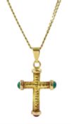 18ct gold paste stone set cross pendant necklace