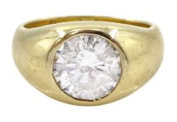 Gold single stone bezel set round brilliant cut diamond ring