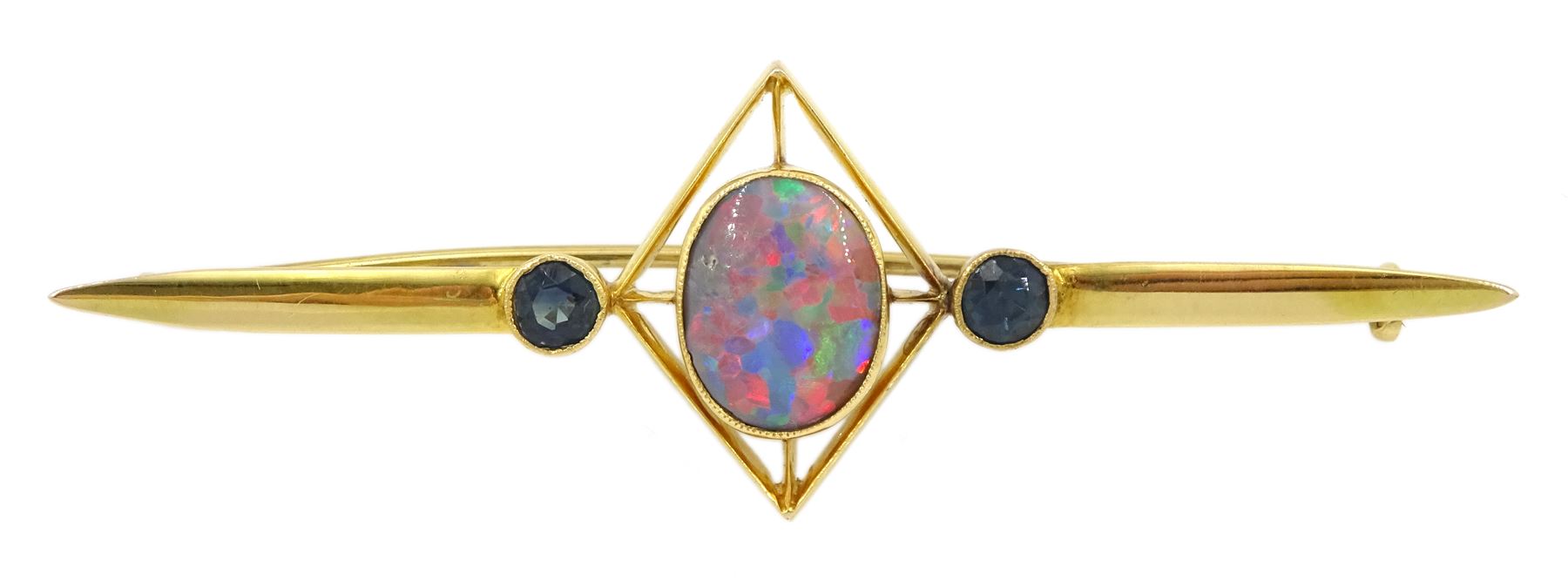 Early 20th century gold opal and sapphire bar brooch - Image 2 of 4