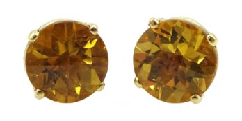 Pair of 18ct gold round citrine stud earrings