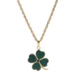 9ct gold malachite and sapphire four leaf clover pendant necklace