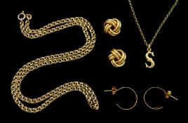 9ct gold jewellery including pair of hoop earrings