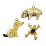 Three 9ct gold pendant/charms including pig