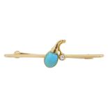 Early 20th century 15ct gold turquoise and old cut diamond flower bud brooch