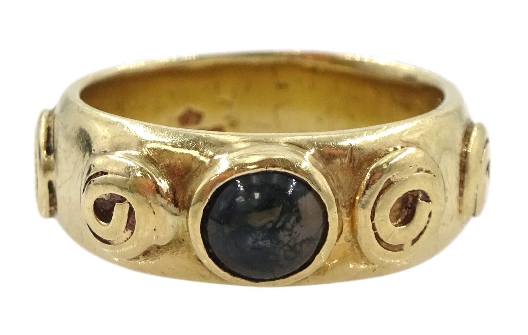 9ct gold bezel set moss agate ring by Jacqueline Warrington