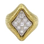 18ct gold pave set diamond marquise shaped ring