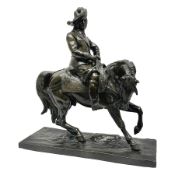 Bronze figure of a horse and rider on a rectangular base