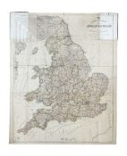 Early 20th century linen backed folding map of England and Wales