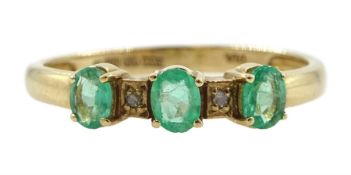 9ct gold three stone emerald and diamond ring