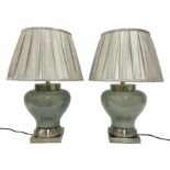 Pair of table lamps of squat baluster form