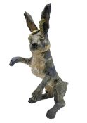 Studio pottery novelty jar and cover modelled as a hare raised upon its back legs