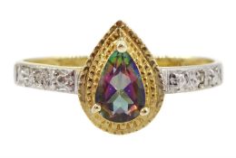 9ct gold pear shaped mystic topaz and diamond ring