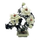 Chinese jade and soapstone Bonsai flower tree