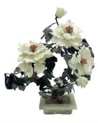 Chinese jade and soapstone Bonsai flower tree