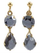 Pair of 9ct gold haematite pendant screw back earrings