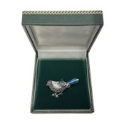 Silver plique-a-jour and marcasite bird brooch