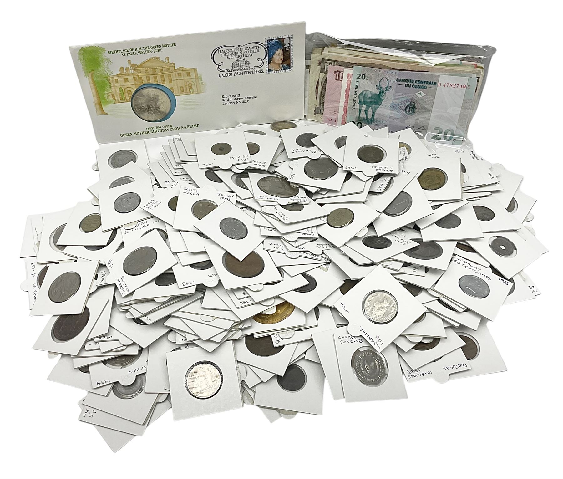 World coins including commemoratives