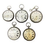 Five Victorian and Edwardian silver lever pocket watches including B.Mizakofsky