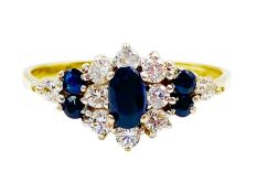 9ct gold sapphire and cubic zirconia cluster ring