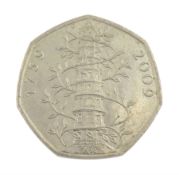 Queen Elizabeth II United Kingdom 2009 Kew Gardens fifty pence coin