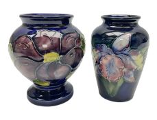 Moorcroft Clematis pattern upon cobalt blue ground miniature globular vase