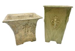 Two bespoke stoneware bonsai planters both with relief decoration depicting Ganesh