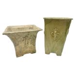 Two bespoke stoneware bonsai planters both with relief decoration depicting Ganesh