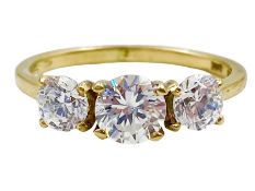 9ct gold three stone cubic zirconia ring