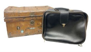 Painted metal travelling trunk and a black case