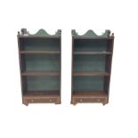 Pair of mahogany wall hanging shelf units