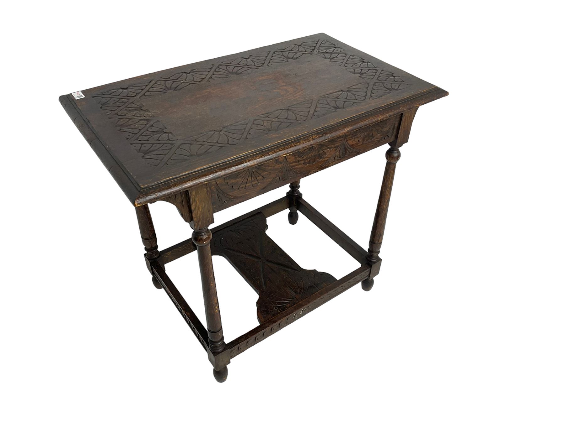 Victorian ecclesiastical oak side table - Image 2 of 2