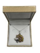 Silver Baltic amber hedgehog pendant necklace
