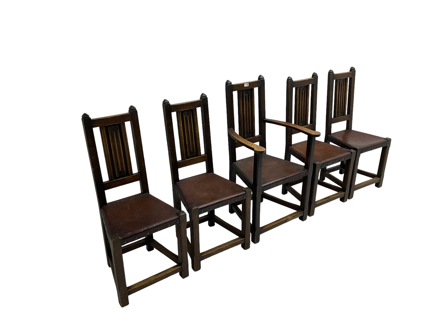 Set five (4+1) oak high back dining chairs - Image 5 of 6