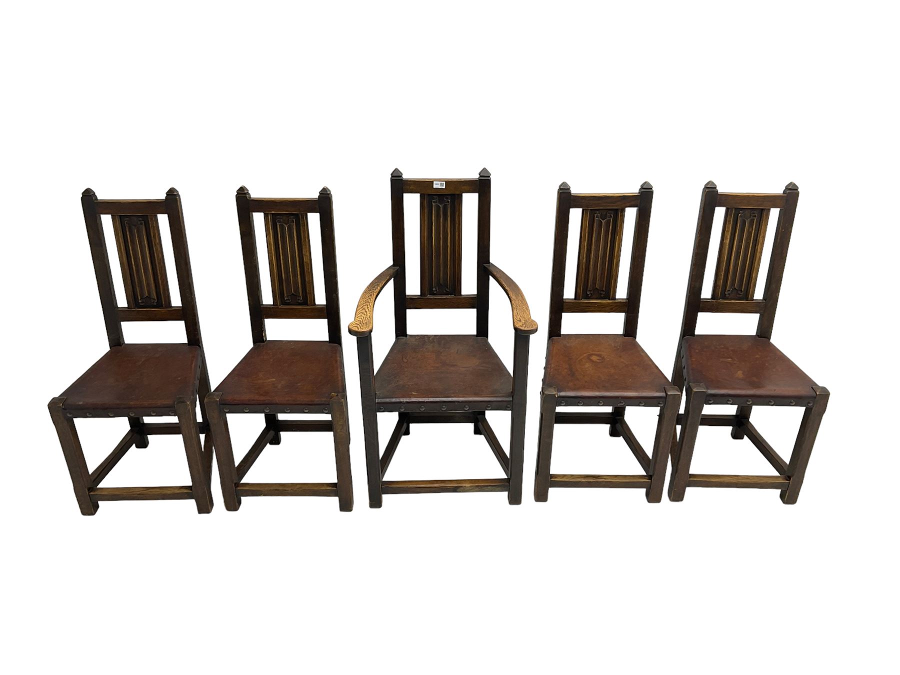 Set five (4+1) oak high back dining chairs - Image 6 of 6