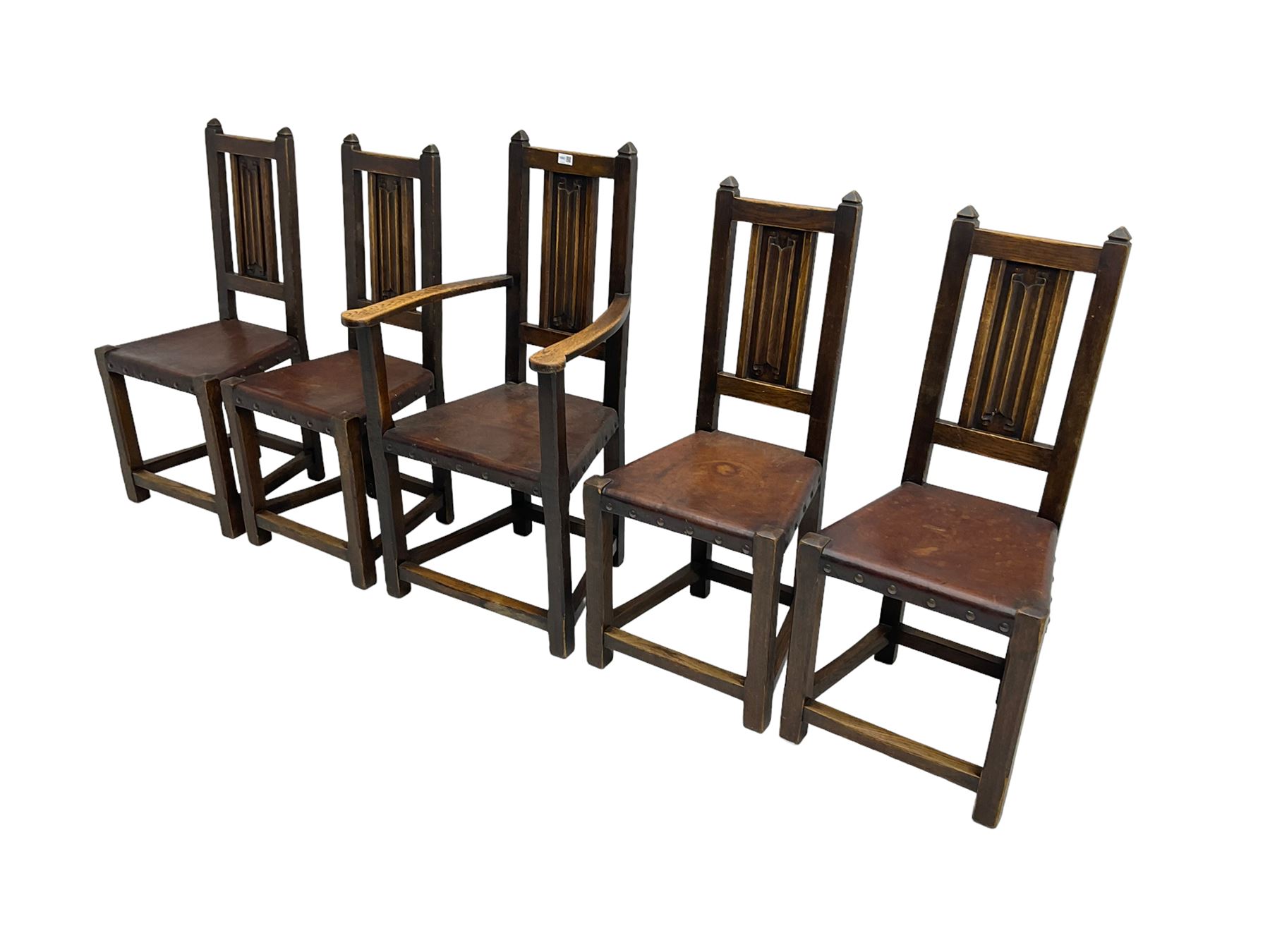 Set five (4+1) oak high back dining chairs - Image 3 of 6