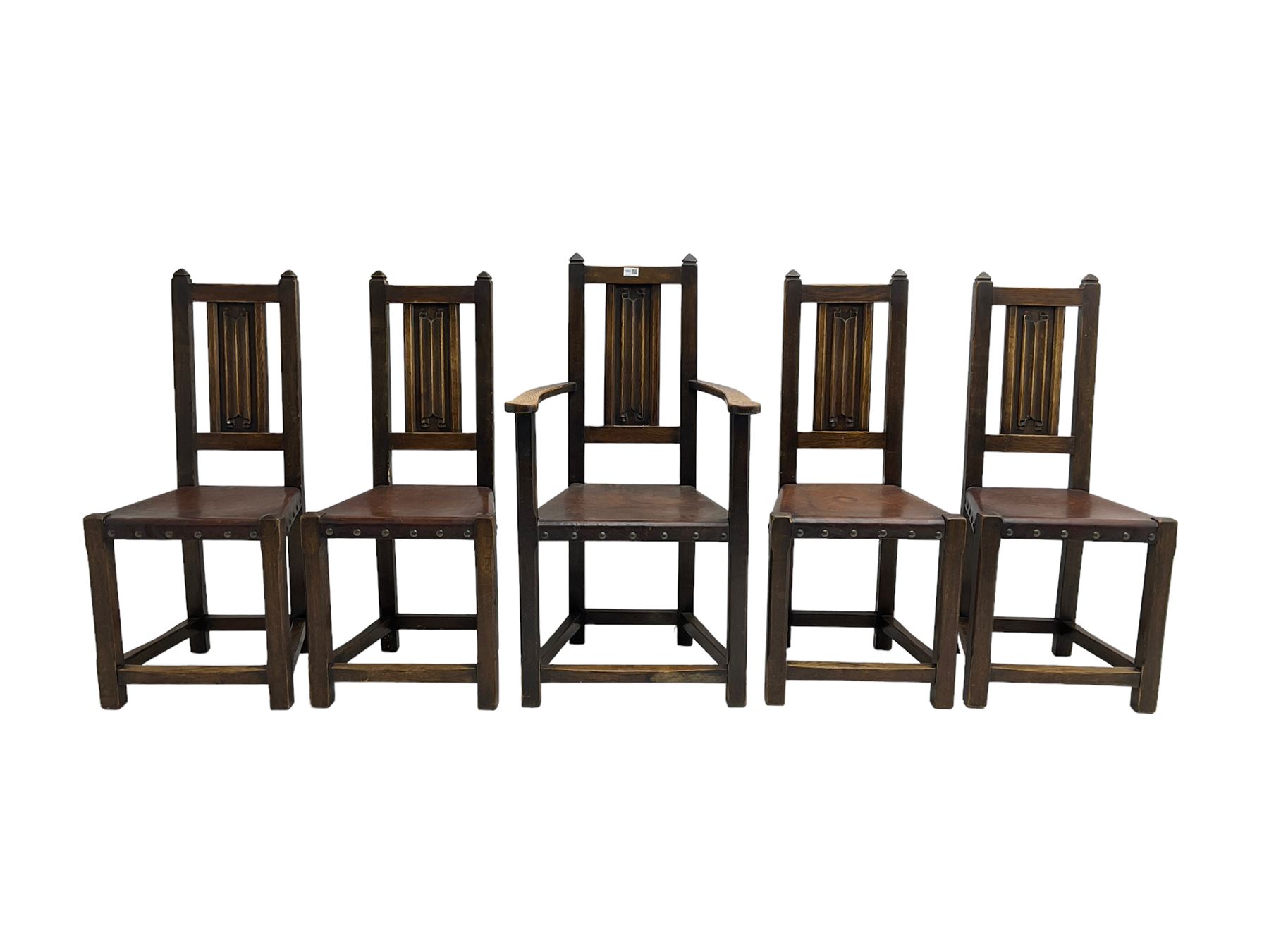 Set five (4+1) oak high back dining chairs