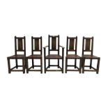 Set five (4+1) oak high back dining chairs