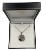 Silver shell and marcasite locket pendant