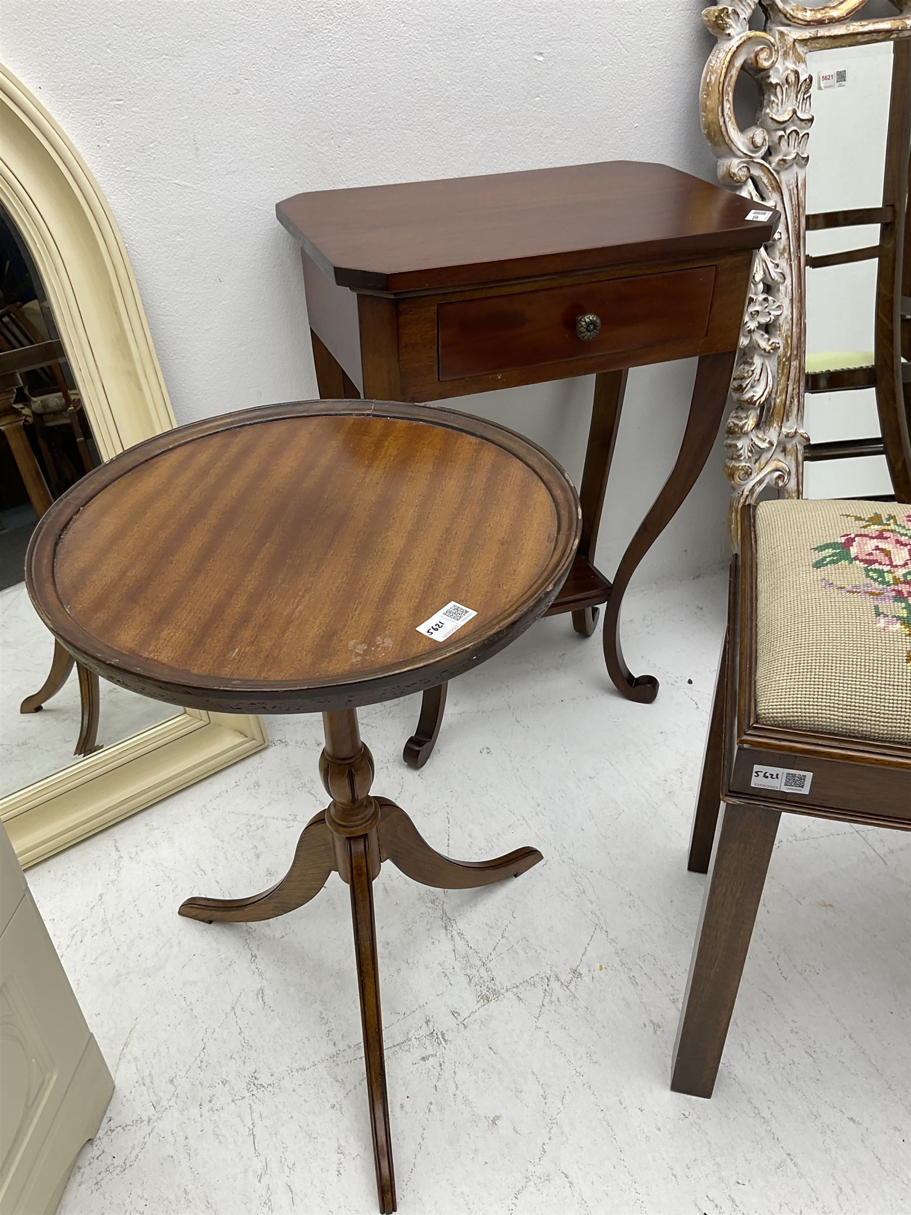 Edwardian inlaid mahogany armchair with oval seat; wine table; Rococo design white and gilt framed m - Image 2 of 5