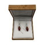 Pair of silver Baltic amber pendant earrings