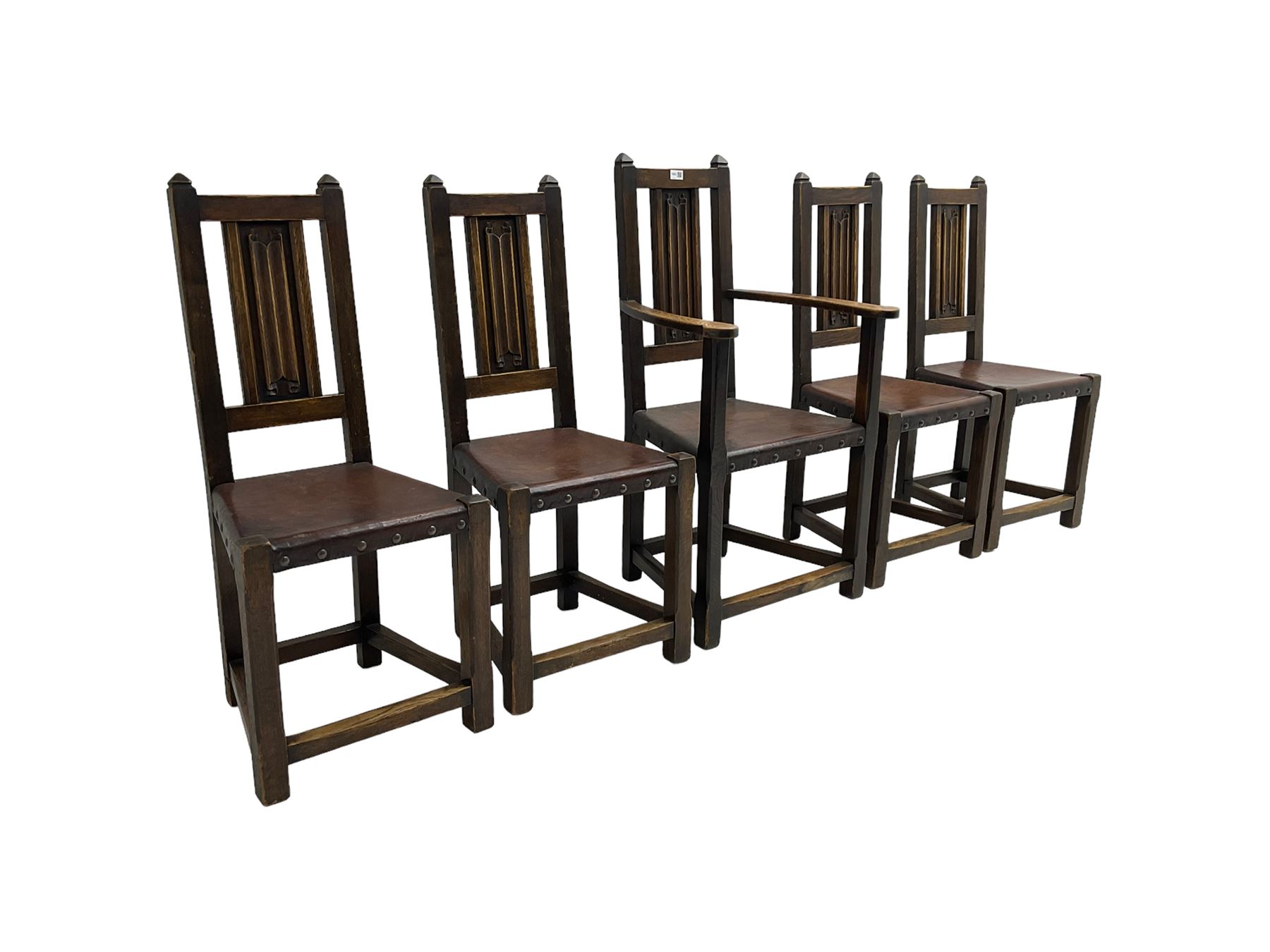 Set five (4+1) oak high back dining chairs - Image 4 of 6