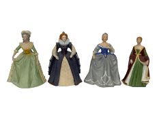 Four limited edition Franklin Mint figures of queens comprising Elizabeth I