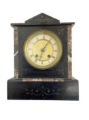 19th century Belgium slate mantle clock- with a rack striking movement striking on a gong.