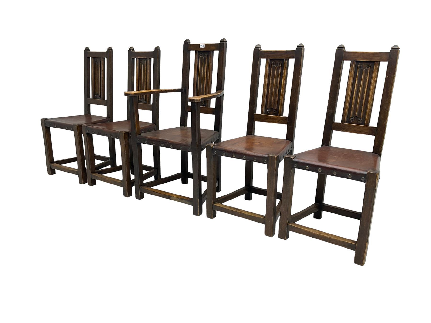 Set five (4+1) oak high back dining chairs - Image 2 of 6