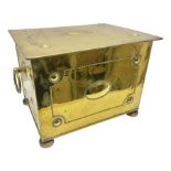 Brass rectangular coal box with handles and hinged lid