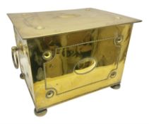 Brass rectangular coal box with handles and hinged lid