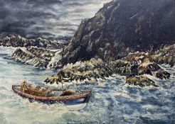 Harley (British 20th century): Lifeboat off the Rocks