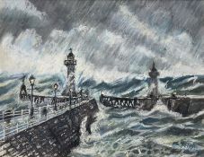 Andy Liddle (British Contemporary): Whitby Piers