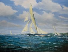 Brian Mays (British 1935-): 'Britannia Racing off Cowes'